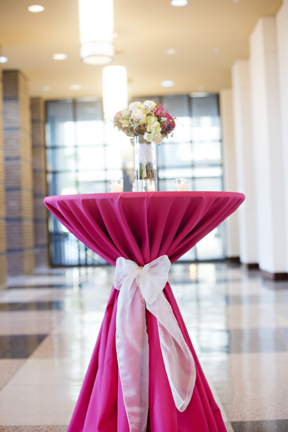 pink polyester highboy table linen